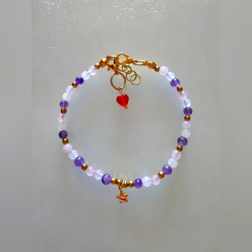 Bohemian Trinkets Rose Quartz, Amethyst and Moonstone Bracelet